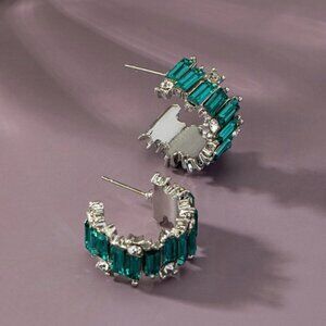 MIREILLE GREEN BAGUETTE HOOP EARRINGS